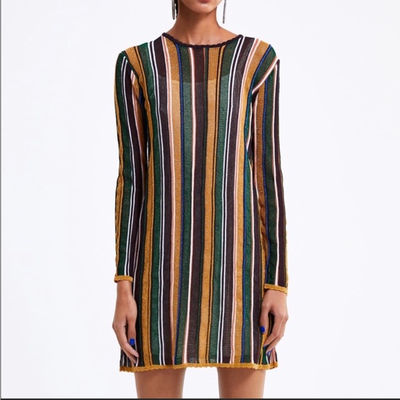 Zara Dresses & Skirts - NWT Zara Mesh Crochet Sparkle Stripe Dresx